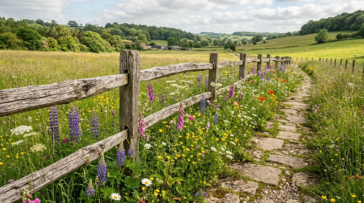 Split-Rail Fence With Wildflowers